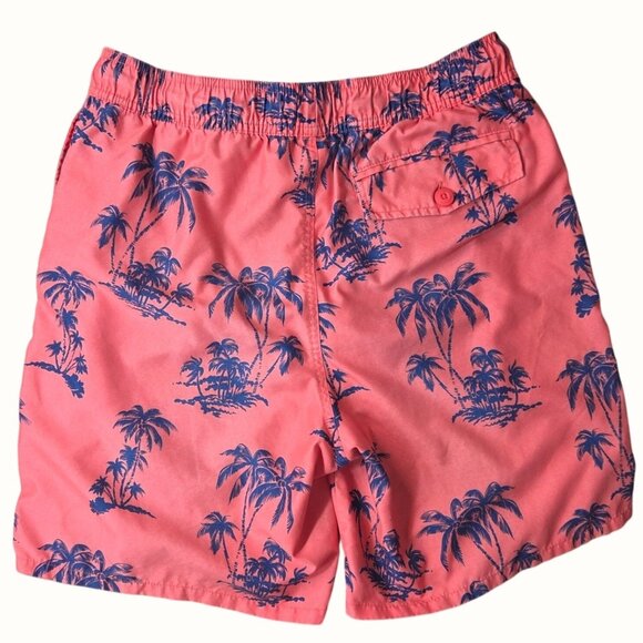 Old Navy Men's Pink Blue Tropical Palm Tree Print Lined Swim Trunk Shorts Size M - Picture 2 of 5
